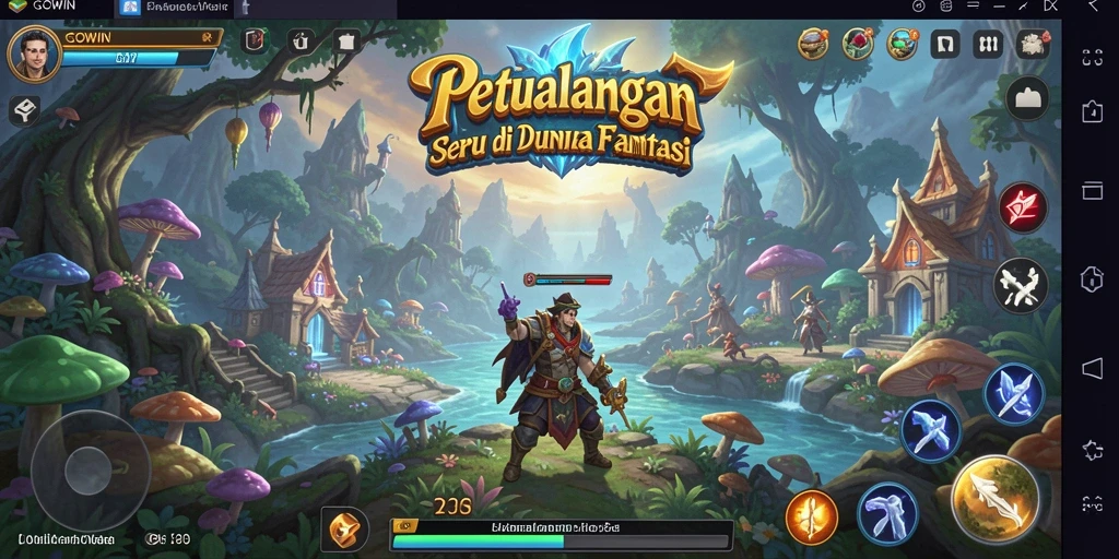 Screenshot gameplay GOWIN menampilkan aksi fantastis dalam petualangan.