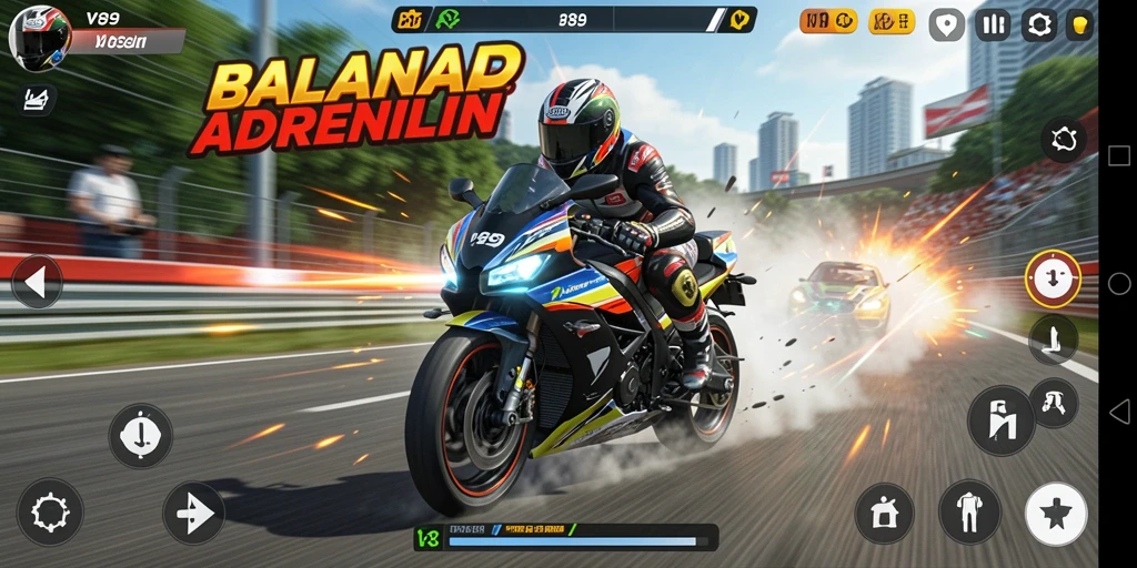 Gameplay balapan motor yang seru dan mendebarkan di V89.